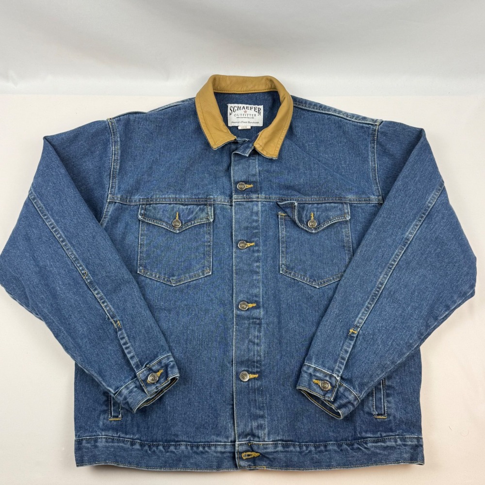 Schaefer Outfitter Mens XL Blue Denim Ranchwear Jacket Leather Collar